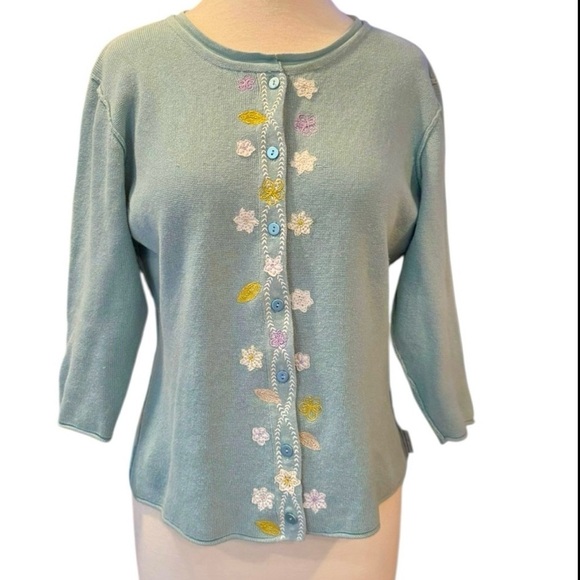 Woolrich Sweaters - Woolrich Mint Green 3/4 Length Sleeves Floral Embroidered Button Up Medium